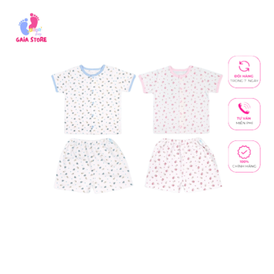 Bộ Quần Áo Sơ Sinh Tay Cộc Nút Giữa
